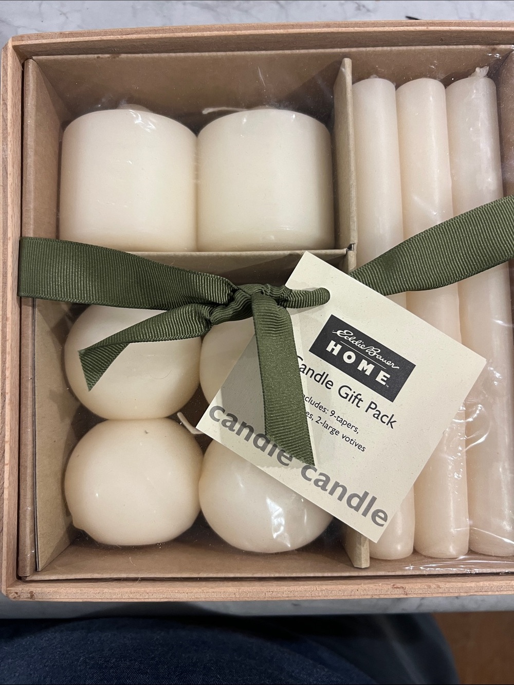 Eddie Bauer Ivory Candle Gift Set with Green Ribbon